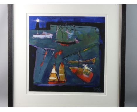 MODERN SCHOOL limited edition (12/295) coloured print - yachts, signed and originally dated '03, 48 x 48 cms