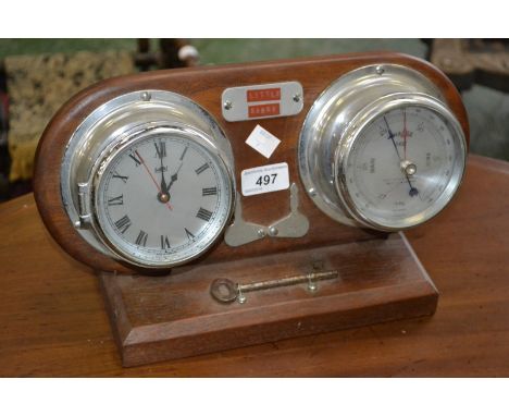 Yachting Interest - a mahogany weather station clock and barometer