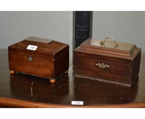 A George III mahogany tea caddy; a Victorian mahogany tea caddy (2)