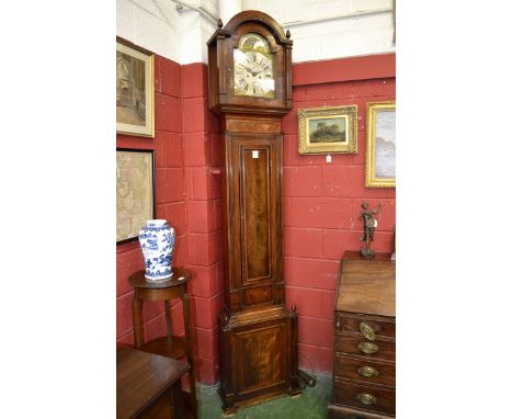 An '18th century' mahogany longcase clock, 30cm arched brass dial inscribed John Smallwood, Lichfield, Roman and Arabic numer