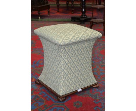 A Victorian tall pouffe of incurved square section, bun feet. 52cm high x 41cm square.