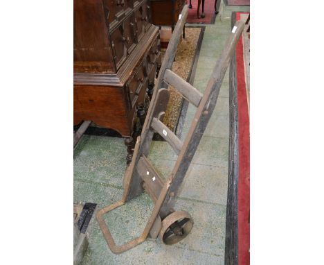 A Vintage metal and wooden sack truck