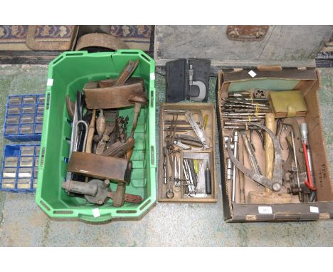 Tools- planes, micrometre, woodworking and metalwork, etc, (2 boxes)