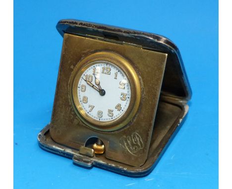 A folding bedside travelling clock in engine turned case, Birmingham 1928