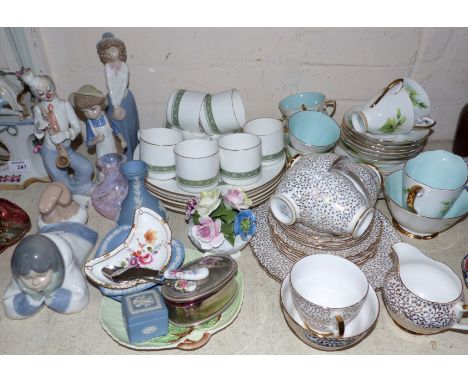 Two Nao figures; 2 other similar figures; a bone china tea service; decorative china, including Wedgwood; etc.