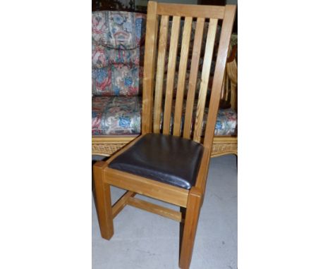 Six modern light oak stick back dining chairs