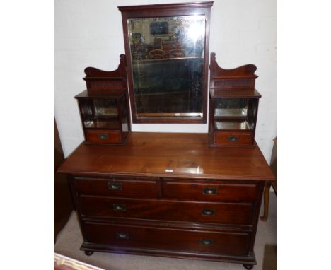 An inlaid mahogany dressing table with rectangular mirror, 2 long and 2 short drawers