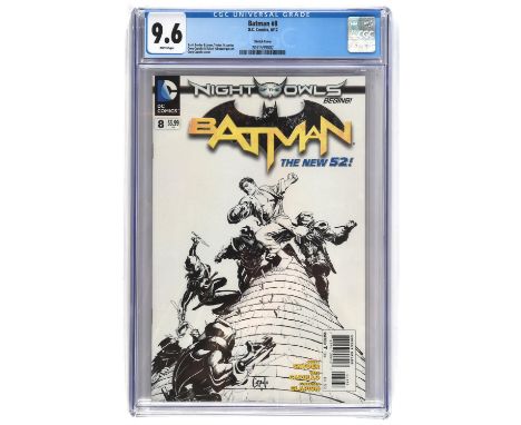 Batman No. 8 CGC Grade 9.6 1:100 retailer incentive sketch cover by Greg Capullo (DC comics, June 2012).Featuring a scare 1 p