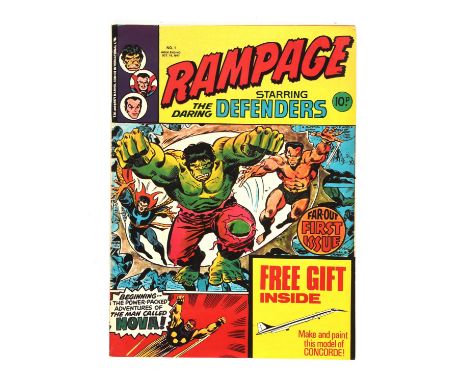 Rampage No. 1 starring the Defenders No. 1 (Marvel comics, October 1977).First issue of a weekly anthology magazine from Marv