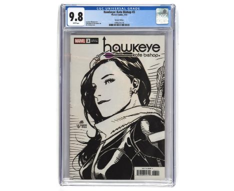 Hawkeye: Kate Bishop No. 3 CGC Grade 9.8 sketch cover by Jim Cheung (Marvel comics, March 2022).Creators: Story by Marieke Ni