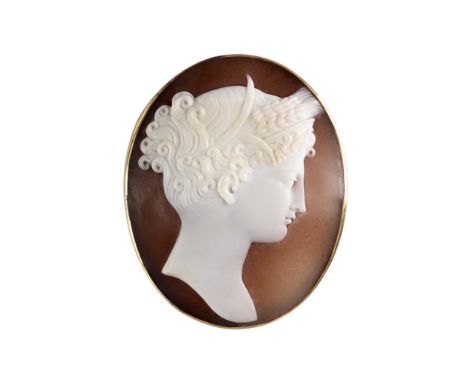 A shell cameo, first half of the 19th centuryOval, carved to depict Ceres in profile, facing right, wearing a diadem and ears