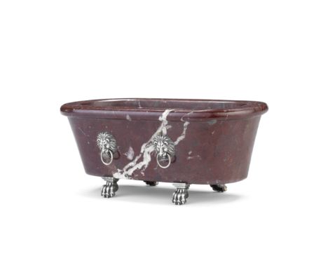A 19th century Italian miniature silver mounted marmo rosso 'antico' sarcophagusmark for Antonio Giuseppe Rè, Turin, circa 18