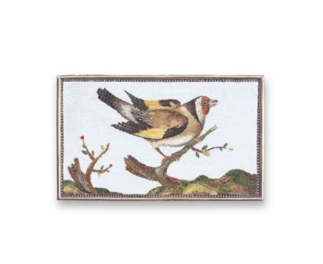 Attributed to Giacomo Raffaelli (Italian, 1753-1836): A rare micromosaic rectangular plaque depicting a GoldfinchRoman, late 