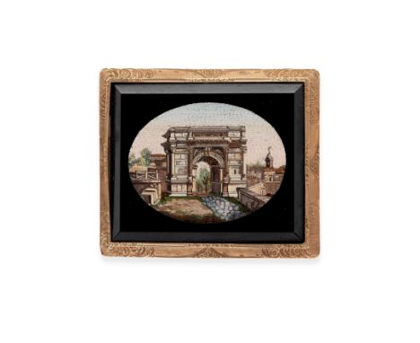 A mid 19th century Italian micromosaic plaque depicting the Arch of Titus, mounted as a broochRoman, circa 1860the oval medal