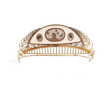 A paste and micromosaic frontlet, early 19th centuryThe translucent paste panel with a central micromosaic depicting birds an