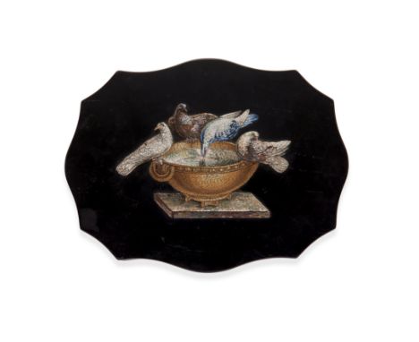 A rare Italian second half 19th century slate presse-papier with unusual low relief set micromosaic decoration depicting Plin