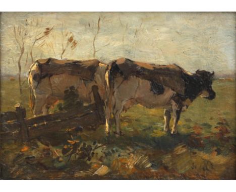 Joseph Gerardus van Jole (1877-1919) "Two cows in the meadow", signed l.r. Olieverf op doek, 15,5 x 20,3 cm.