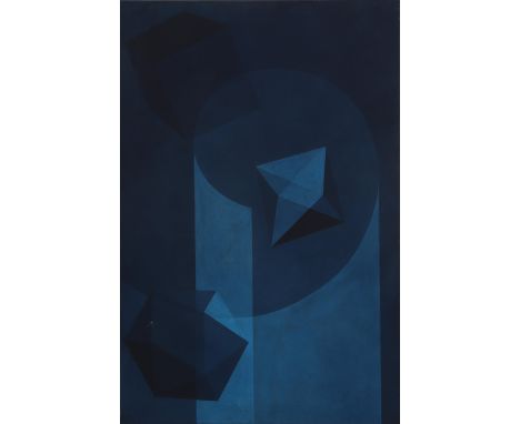 Martin van Vreden (1952) Geometrical composition in blue, signed, inscribed'Z.T.' and dated 1988 verso. Olieverf op doek,120 