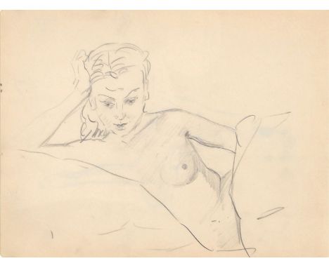 Isaac Israels (1865-1934) Sketch sheet 'Nude model lost in thought', pencil on paper. Potlood op papier, 23 x 30,5 cm.