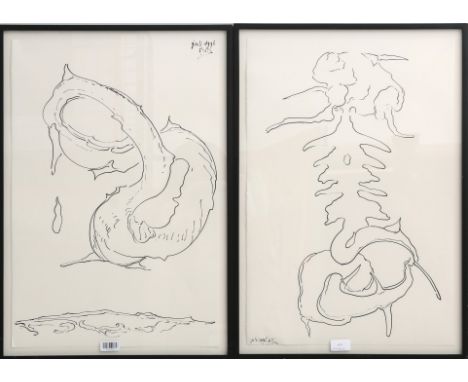 Frank van den Broeck (1950) Two India ink drawings, signed and dated 1996 upper right and lower  left. Oost-Indische inkt op 