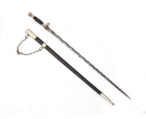  A late 19th or early 20th century Freemasonry/Masonic sword with leather scabbard. With chain and small pendant. Half of the