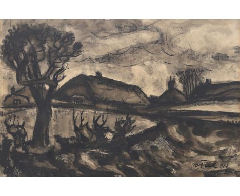 Quirijn van Tiel (1900-1967) Landscape with farmhouse in the storm, signed 'Tiel' and dated '34 lower right. This work will b