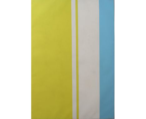 Johan van der Berg  "Stadium in geel en blauw" Olieverf op doek, 196 x 275 cm. 