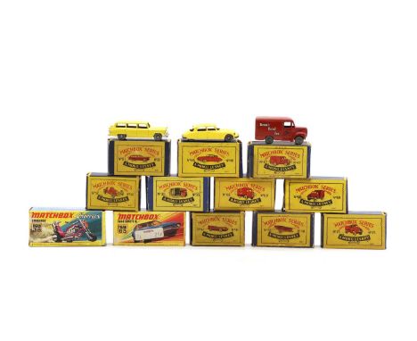 A group of Matchbox Lesney toys and accessories,20th century, comprising, No. 41 a D-Type Jaguar, No. 47, 1 Ton Trojan Van, N