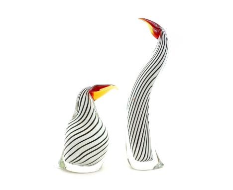 A Murano Formia glass sculpture,20th century, in the manner of Dino Martens, of a toucan bird, with a red beak leading to a b