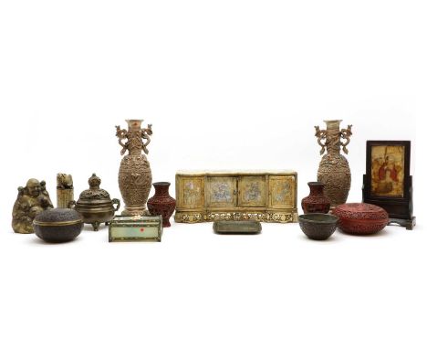 A collection of Chinese miscellaneous,  19th-20th century, comprising:a pair of resin vases and a resin box, a composite cabi