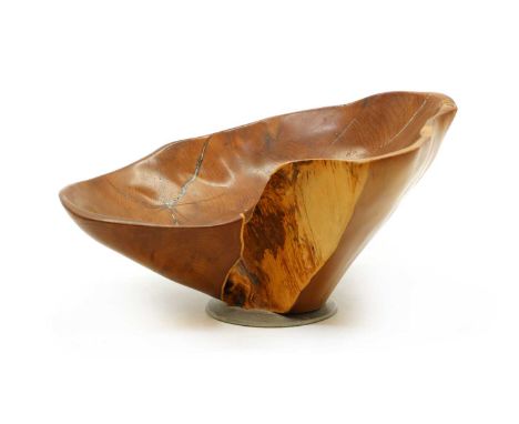 A Taylor Arts yew wood bowlon a pewter foot, with original sticker, 36cm wideCondition ReportWear commensurate with the natur
