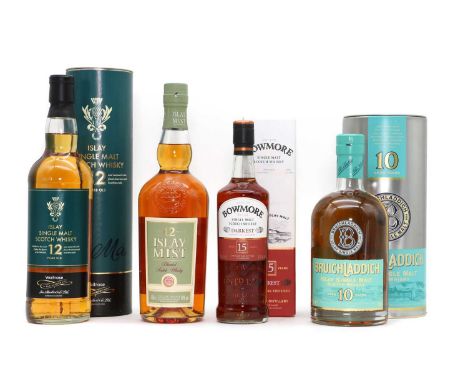 A collection of whiskies, comprising Bruichladdich Islay SIngle Malt Scotch Whisky 10 aged years, 46% vol., 70cl (1, boxed), 