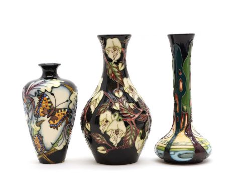 A Moorcroft pottery 'Mountain Gold' vase,designed Sian Leeper, dated 2003,20.5cm high,together with a 'New Dawn' vase,designe