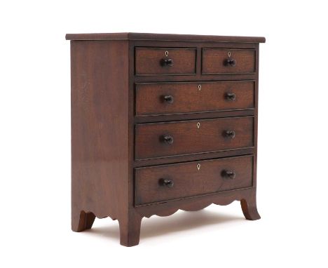 A Regency style mahogany apprentice chest of drawers,late 19th to early 20th century, with two short over three long drawers,
