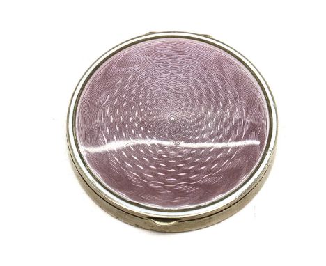 A small enamelled silver rouge pot, import marks by Steinhardt &amp; Co, Birmingham 1913, retailed by Asprey, the lid with pu