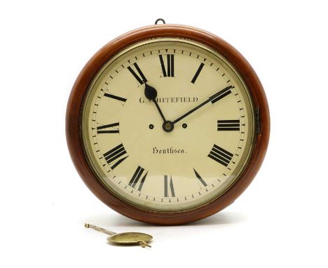 A Victorian walnut wall clock,the painted dial marked 'G. Whitefield Southsea', with a twin fusee movement striking on a bell