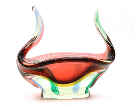 A Murano sommerso glass bowl, 20th century, in ruby, green and clear glass, 37cm wide 34cm highCondition ReportSome surface s