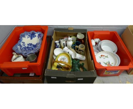 Three boxes of mixed china including Royal Worcester Evesham, Denby, Aynsley, etc. **PLEASE NOTE THIS LOT IS NOT ELIGIBLE FOR