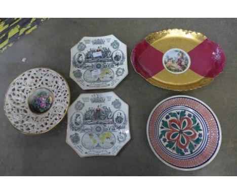 Five plates including two Victorian Royal commemorative **PLEASE NOTE THIS LOT IS NOT ELIGIBLE FOR POSTING AND PACKING** 