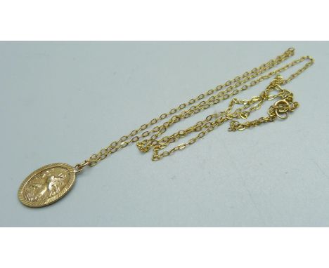 A 9ct gold St. Christopher pendant and chain, 2.3g 