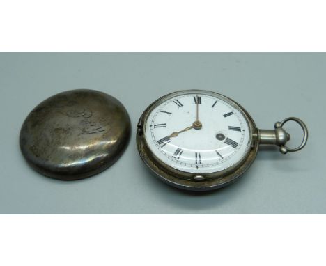 A silver full hunter verge pocket watch by Richard Ganthony, Lombard Street, London, the case hallmarked 1789, (front cover l
