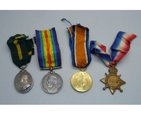 A set of four WWI medals to 6404 Pte. D. Given, Kings Own Scottish Borderers and Territorial Force Efficiency Medal to M40374