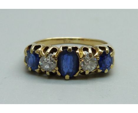 An 18ct gold, sapphire and diamond ring, 4g, K 