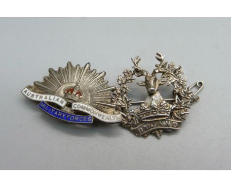 A silver Australian Commonwealth Military Forces badge and one other silver brooch 