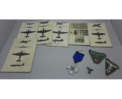 A Third Reich wash basin, medals and RAF ID cards 
