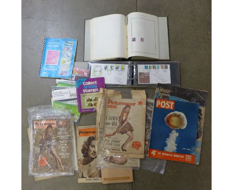 A collection of stamps and first day covers, Picturegoer and War Illustrated magazines 