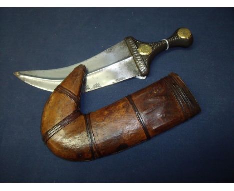 Yemeni Jambiya/Khanjar with dark stained (possibly rhino horn) hilt with two gilt coloured coin type discs showing St George 