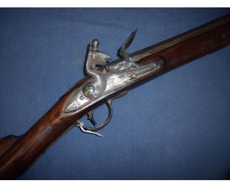 British military naval flintlock Blunderbuss with 23 1/4 inch half stage octagonal barrels with large flared muzzle (diameter