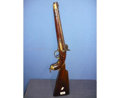 Percussion cap Dragoons type service pistol with 11 inch large bore rifled barrel with fixed fore and aft sights, the lock st
