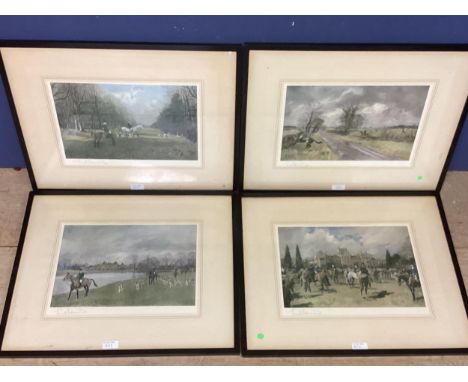 Four prints of hunting scenes, signed lower left, pencil Lionel Edwards, of the Beaufort Hunt,  in ebonised glazed frames, 23
